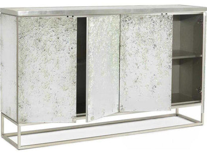 Aeolian Four-Door Cabinet with Mirrored Top and Steel Base