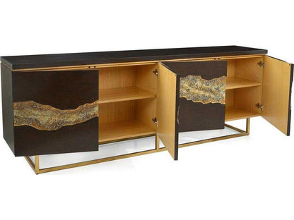 Mark McDowell Golden Valley 4-Door Credenza Walnut Wood Antique Gold