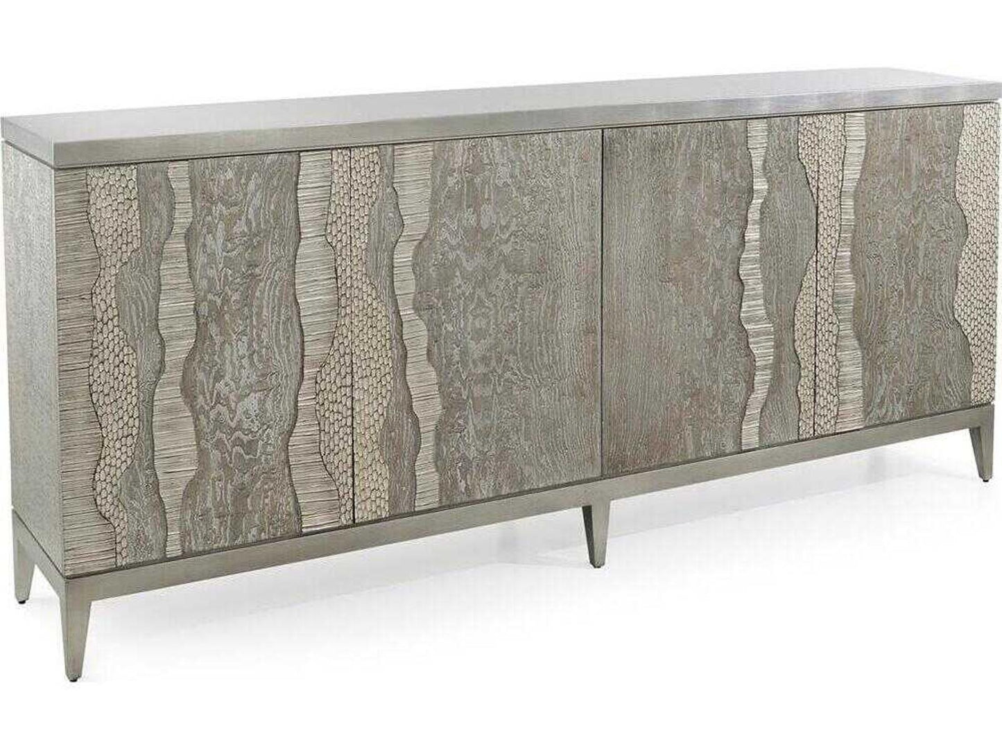 River's Edge Credenza Sideboard 95-Inch Beech Wood with Silver Cerused Finish