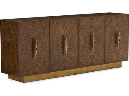 Torino 95 Inch 4-Door Walnut Wood Sideboard in Brown with Gold Accents