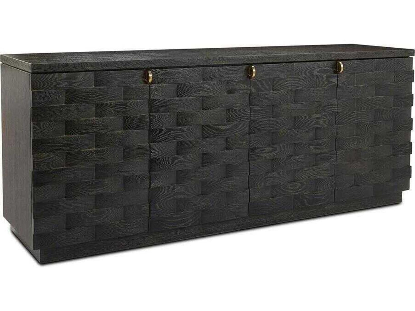 Tessere 84 Inch Oak Wood Four-Door Sideboard in Gold Cerused Black