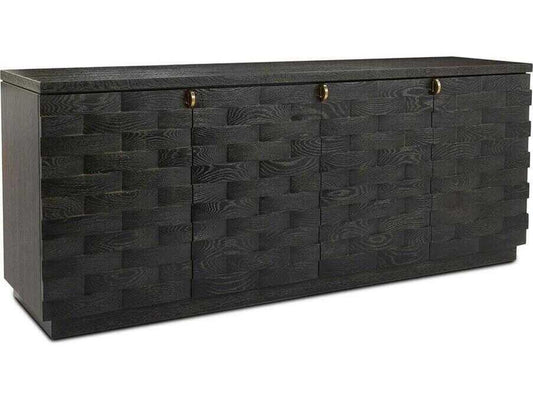 Tessere 84 Inch Oak Wood Four-Door Sideboard in Gold Cerused Black