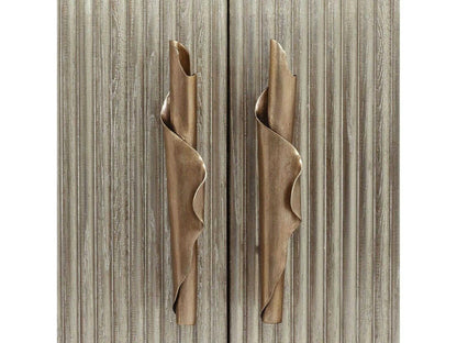 Moon Shadow Oak Wood Sideboard with Mirrored Glass and Fluted Drawers