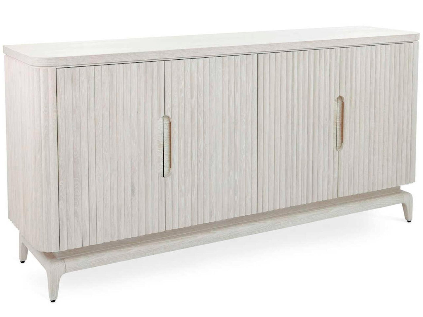 Brezza Four-Door Oak Wood Sideboard in White Washed Finish
