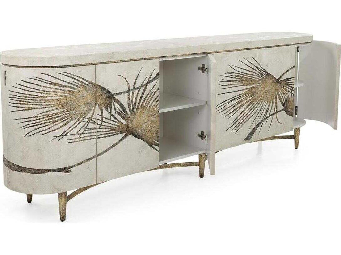 Chardon 94-Inch Six-Door Credenza with Limestone and Gold Stucco Finish