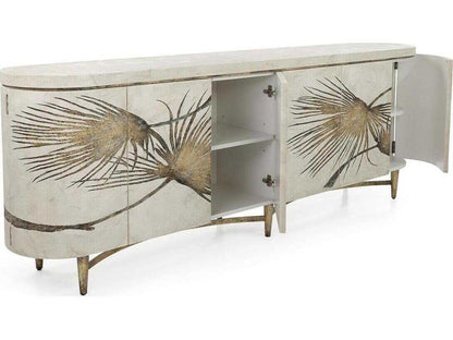 Chardon 94-Inch Six-Door Credenza with Limestone and Gold Stucco Finish