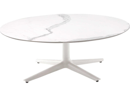 Multiplo Low Round Coffee Table with White Marble Top and White Base