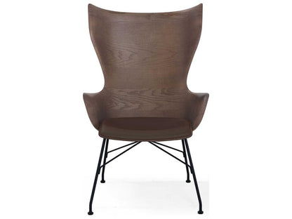 K Wood Curved Wood Accent Chair with Black Steel Frame