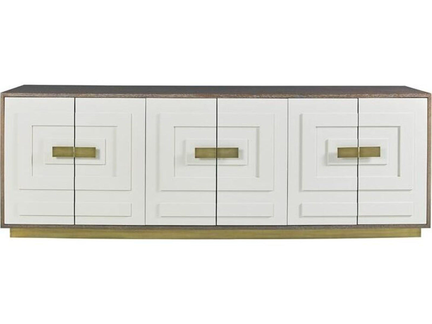 Jasper Six Door Credenza in Walnut Wood and Gloss White