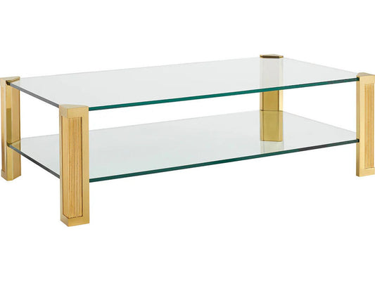Heath Rectangular Coffee Table in Brass with Tempered Glass