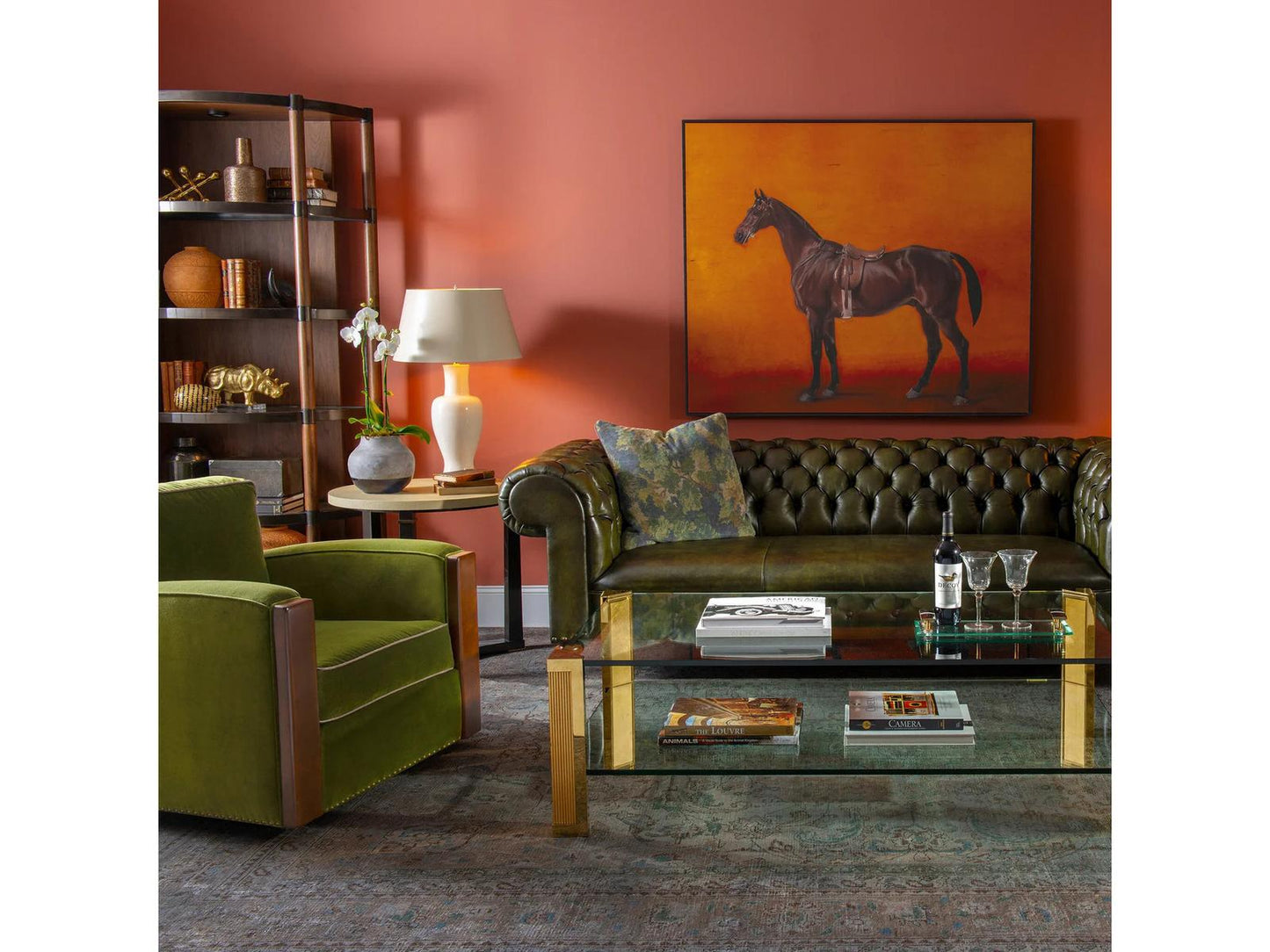 Heath Rectangular Coffee Table in Brass with Tempered Glass