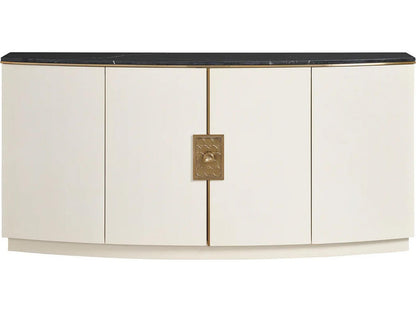 Paulina Server in Ivory Faux Vellum and Black Nero Marquina