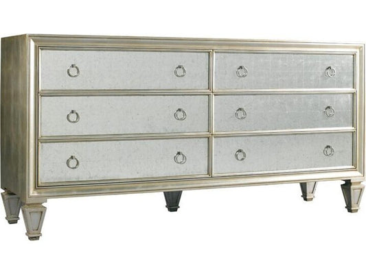 Blackwell 6-Drawer Double Dresser with Eglomise Panels in Estate Silver