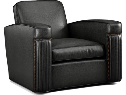 Jacques Leather Swivel Accent Chair in Bark
