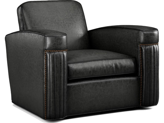 Jacques Leather Swivel Accent Chair in Bark