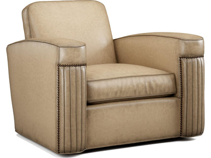 Jacques Leather Swivel Accent Chair in Bark