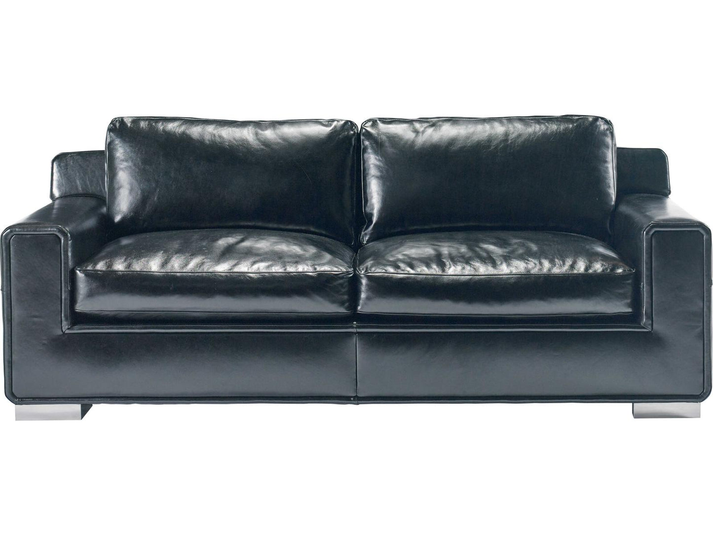Hinson 2-Seat Black Leather Sofa with Clear Lacquer Metal Legs