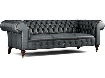 Daniel Leather Sofa with Tufted Back and Brass Casters