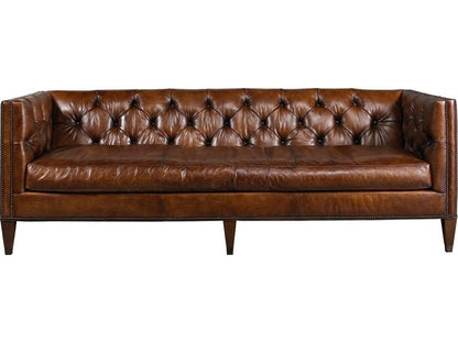 Wright Upholstery Leather Sofa with Tufted Arms and Nailhead Trim