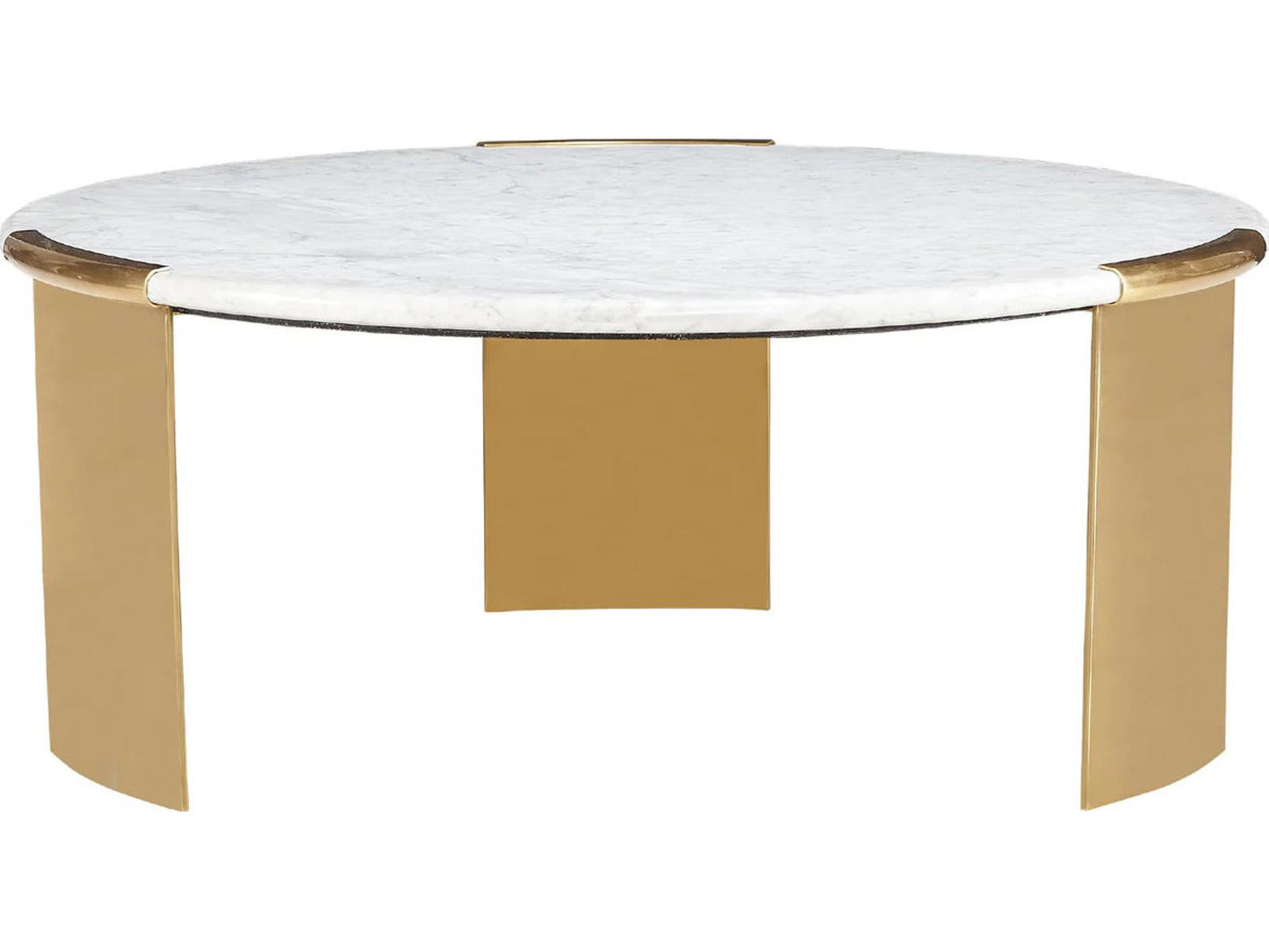 Chloe Round Coffee Table with White Carrera Marble Top and Brass Base