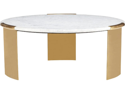 Chloe Round Coffee Table with White Carrera Marble Top and Brass Base