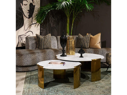 Chloe Round Coffee Table with White Carrera Marble Top and Brass Base