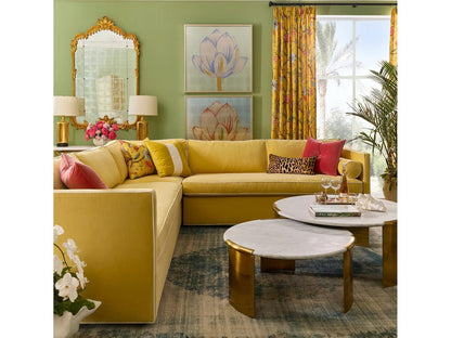 Chloe Round Coffee Table with White Carrera Marble Top and Brass Base