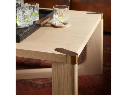 Knox Square Coffee Table in Natural Oak with Brass Accents