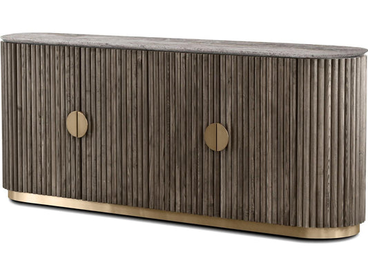 Koii 76-Inch Ash Wood Sideboard with Silver Grey Travertine Top
