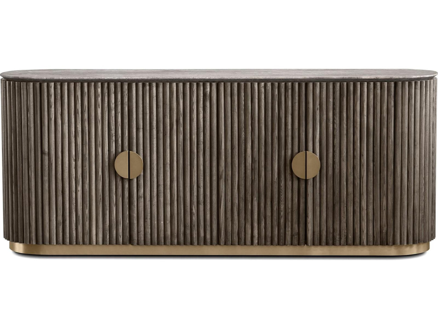 Koii 76-Inch Ash Wood Sideboard with Silver Grey Travertine Top