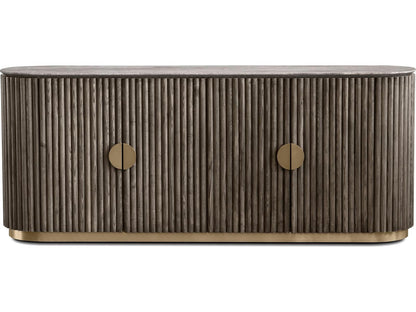Koii 76-Inch Ash Wood Sideboard with Silver Grey Travertine Top