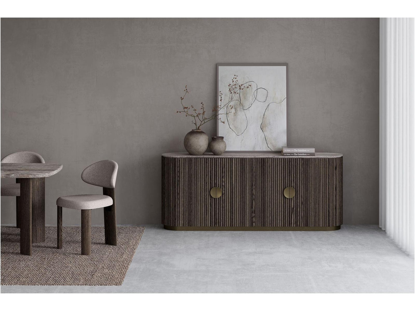 Koii 76-Inch Ash Wood Sideboard with Silver Grey Travertine Top