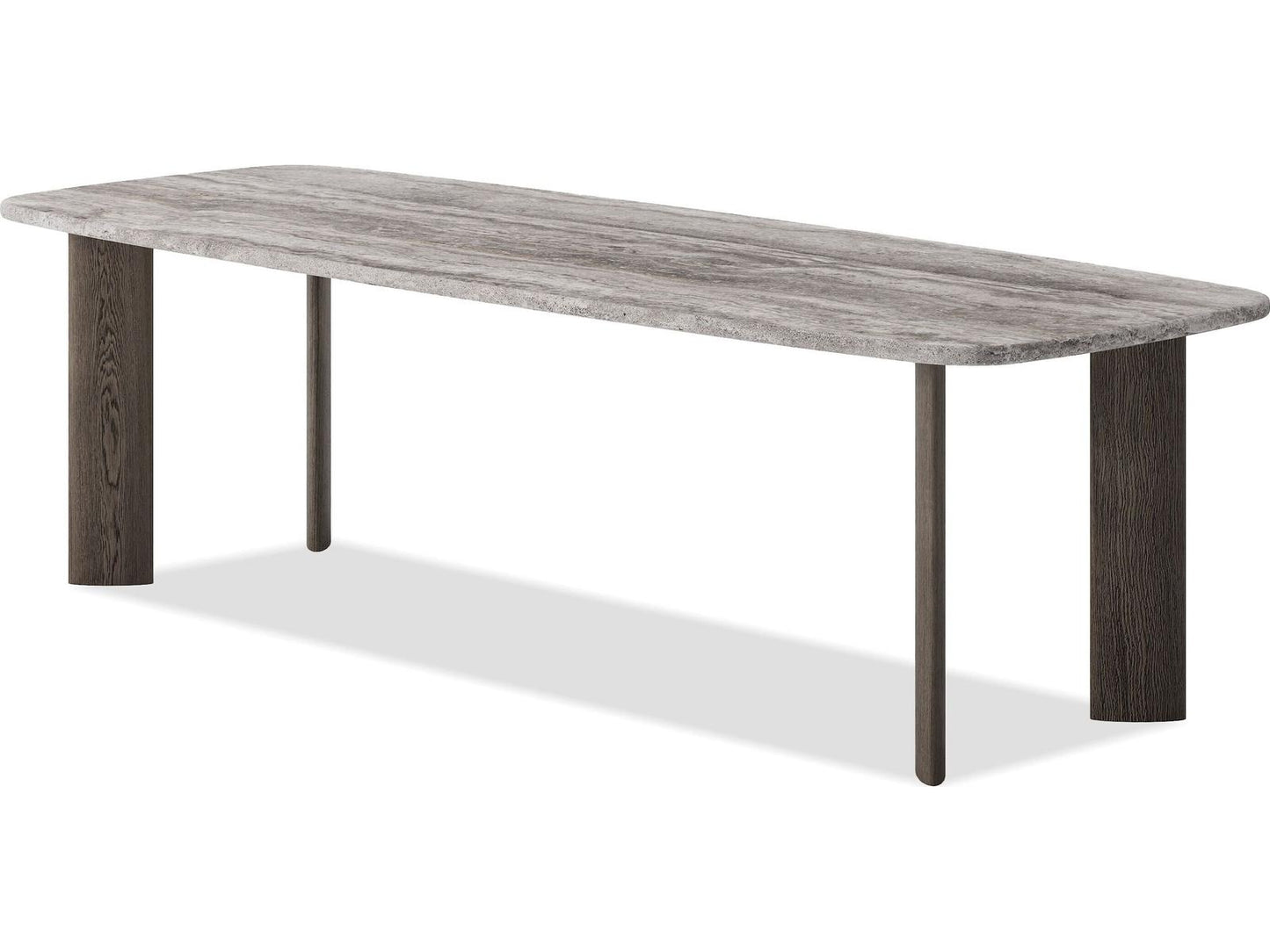 Shoku Rectangular Silver Grey Travertine Marble Top Dining Table
