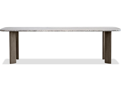 Shoku Rectangular Silver Grey Travertine Marble Top Dining Table