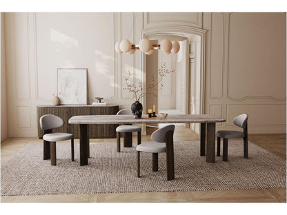 Shoku Rectangular Silver Grey Travertine Marble Top Dining Table