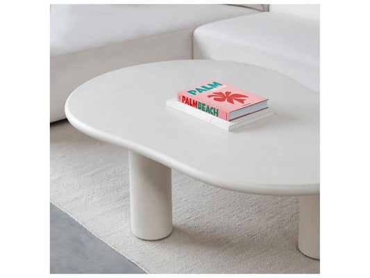 Puddle Organic Shape Coffee Table in Ivory Tusk Microskin