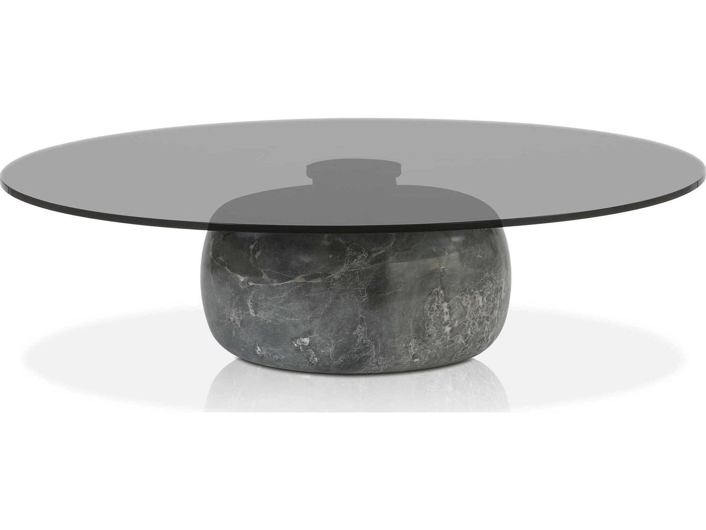 Skip Round Glass Smoke Coffee Table with Grey Marble Base