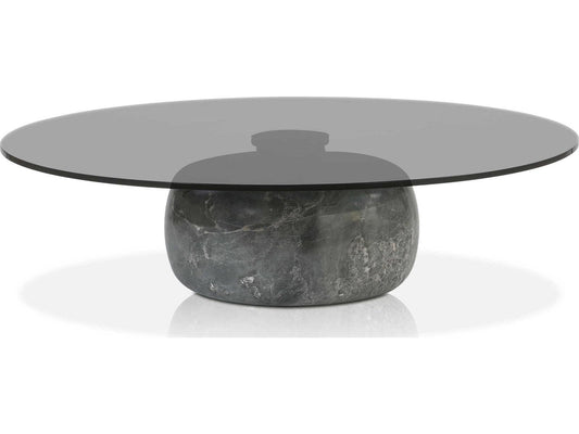 Skip Round Glass Smoke Coffee Table with Grey Marble Base