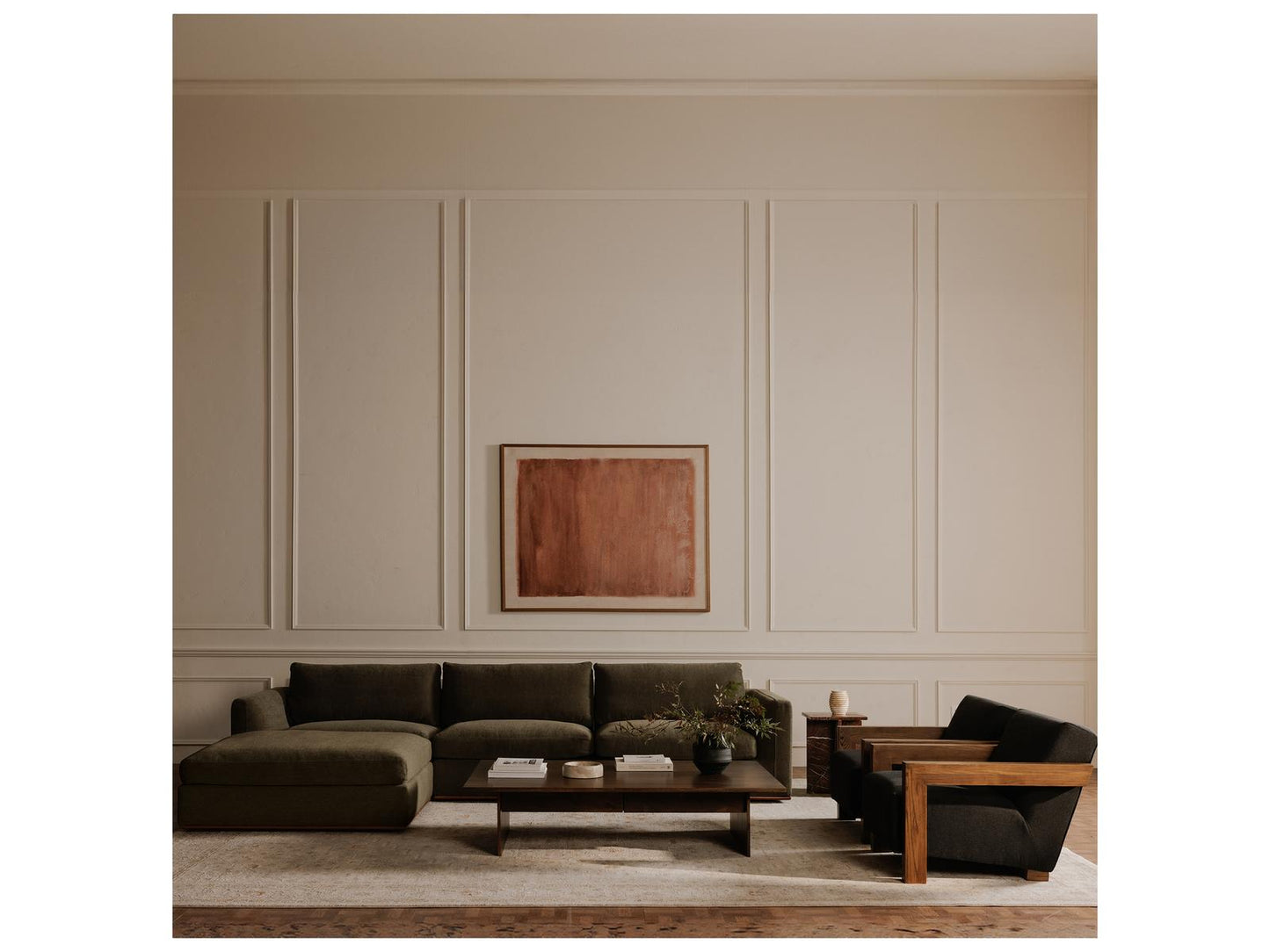 Rue 5-Piece Modular Upholstered Sectional Sofa in Dark Green