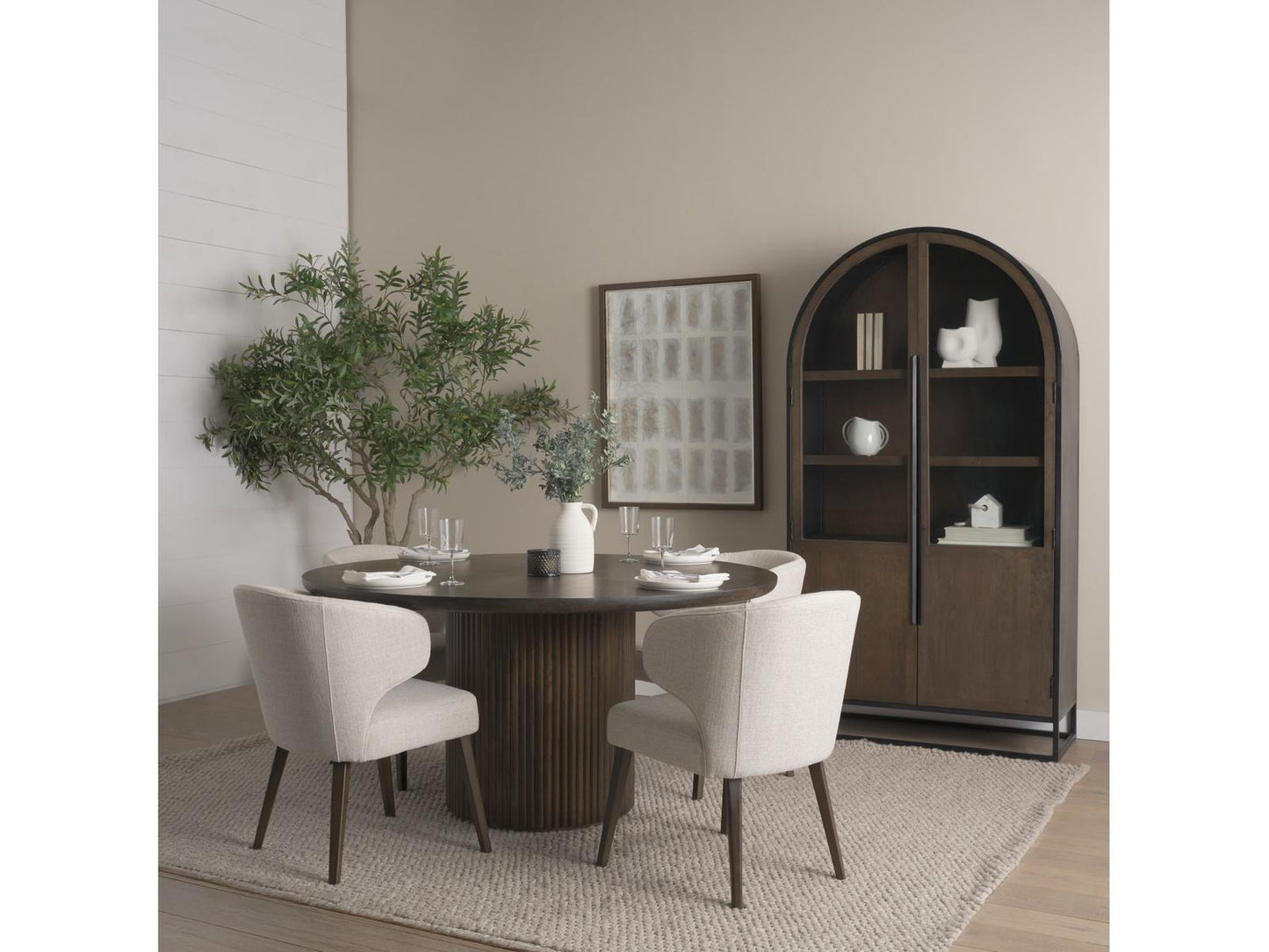 Terra Fluted Dining Table with 4 Niles Chairs and Sloan Cabinet Set