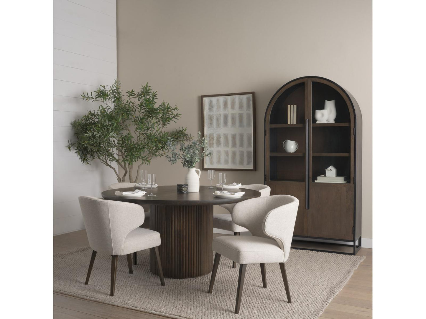Terra Fluted Dining Table with 4 Niles Chairs and Sloan Cabinet Set
