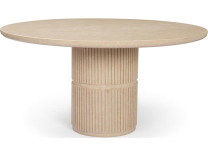 Mercana Sorrano 59 Botticino Marble Round w/ Fluted Base Dining Table,"<div class="flex-col">
<span class="font-semibold">Features</span><ul>
<li class="text-sm"><div>59.0L x 59.0W x 30.5H</div></li>
<li class="text-sm"><div>Crafted from Botticino marble