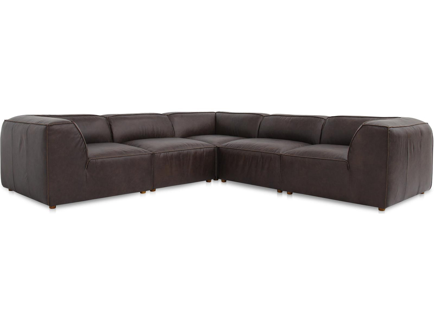 Form 5-Seat L-Shape Modular Sectional Sofa in Espresso Brown Top Grain Leather