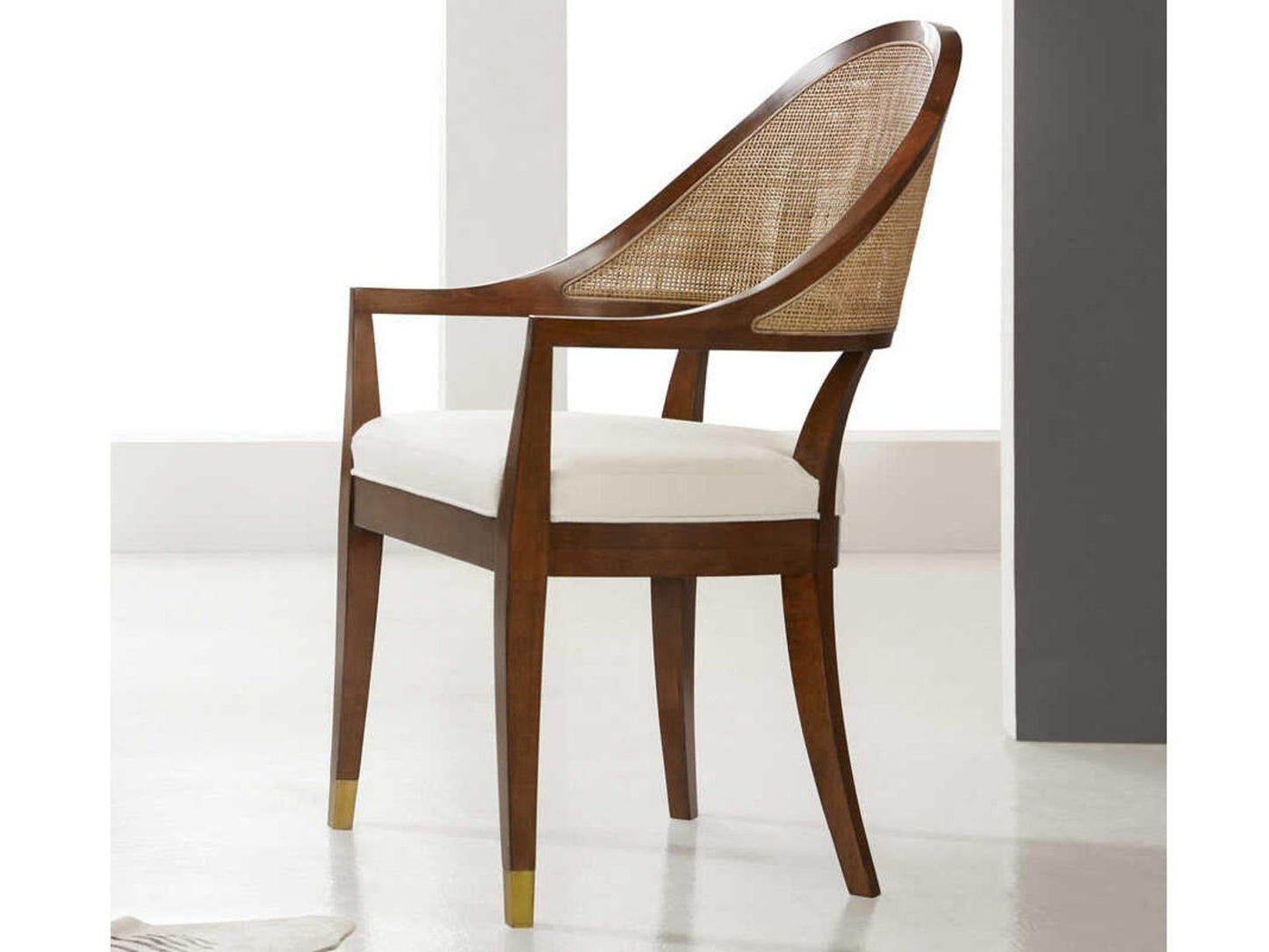 Lyon Upholstered Arm Dining Chair Walnut Wood Cane Back