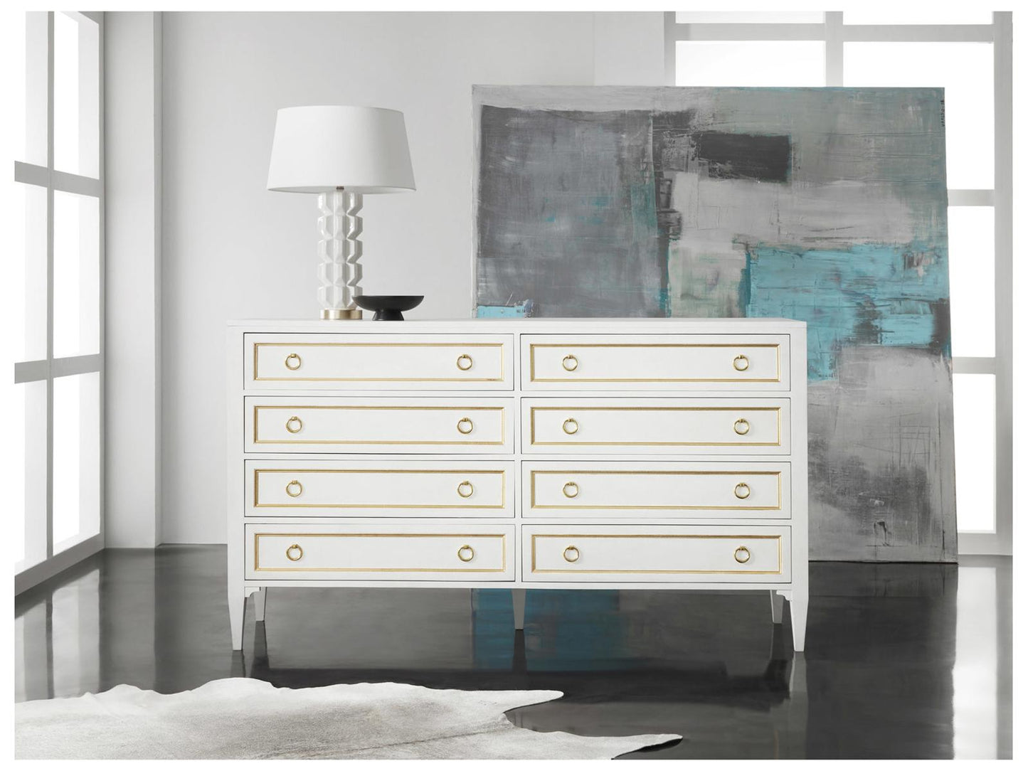 Covington Double Dresser in Antique White with Gold Leaf Detailing