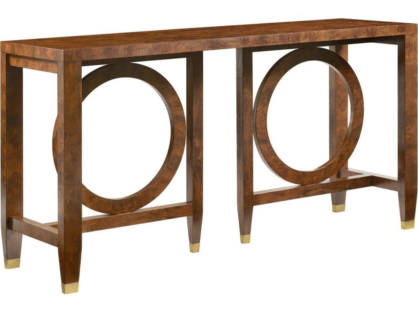 Moab Rectangular Wood Console Table with Walnut Burl and Brass Accents
