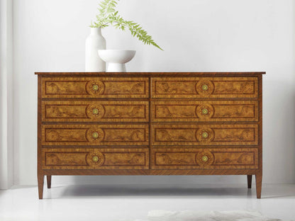 Bezier Brown Burlwood Double Dresser with Brass Accents