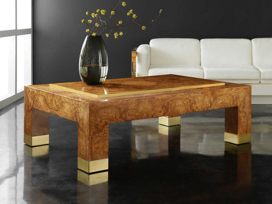 Stephanie Rectangular Wood Coffee Table with Brass Accents