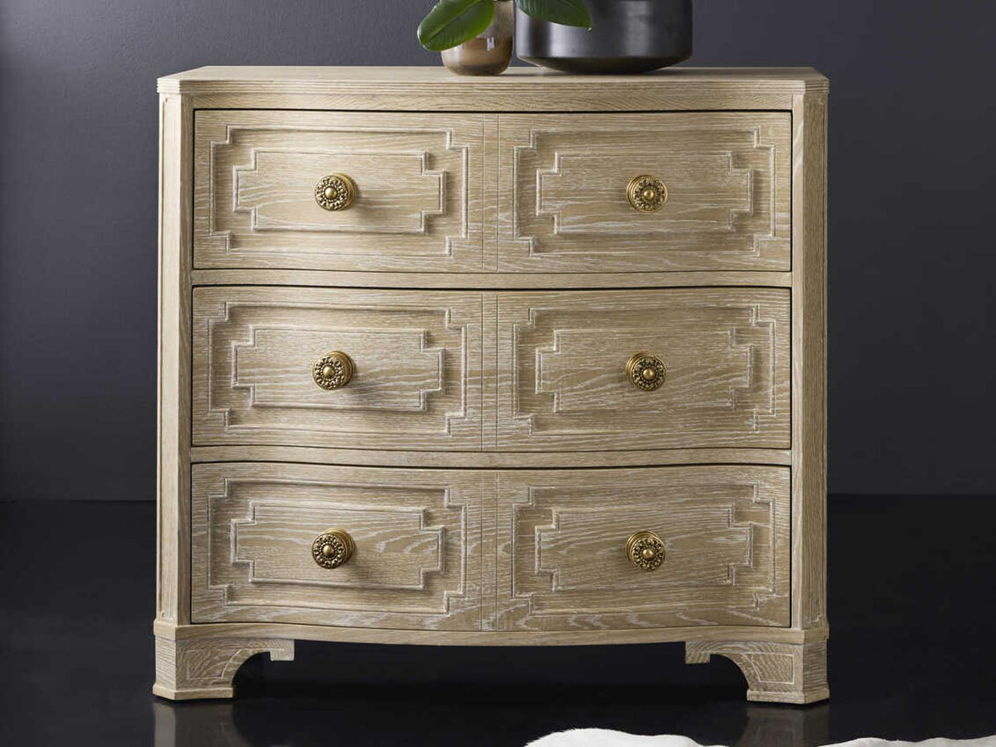 Noelle 3-Drawer Nightstand in Beige Oak with Brass Handles