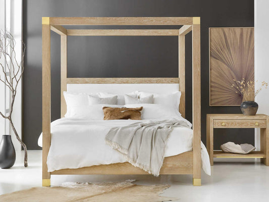 Ventura King Canopy Bed with Oak Veneer and Brass Accents